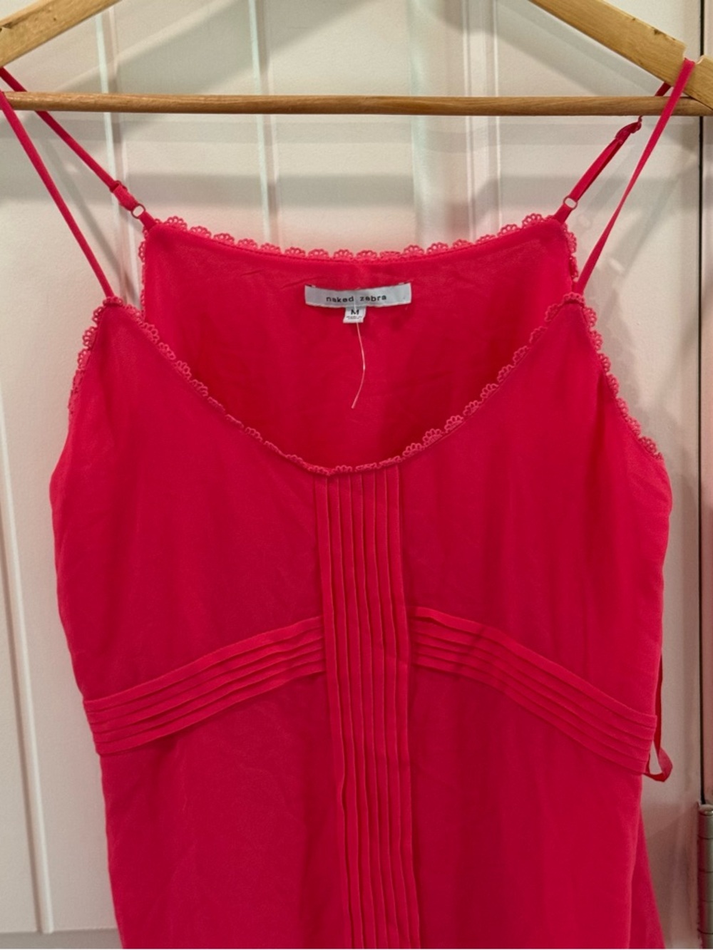 Naked Zebra Pink Camisole Top Womens Medium Sleeveless Pleated Sheer NWT